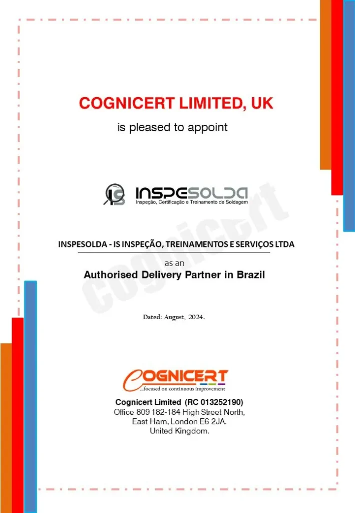 Home Inspesolda 15 Certificado oficial: Cognicert reconhece a InspeSolda como parceira autorizada no Brasil.