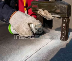 Técnico realiza ensaio por partículas magnéticas em campo.