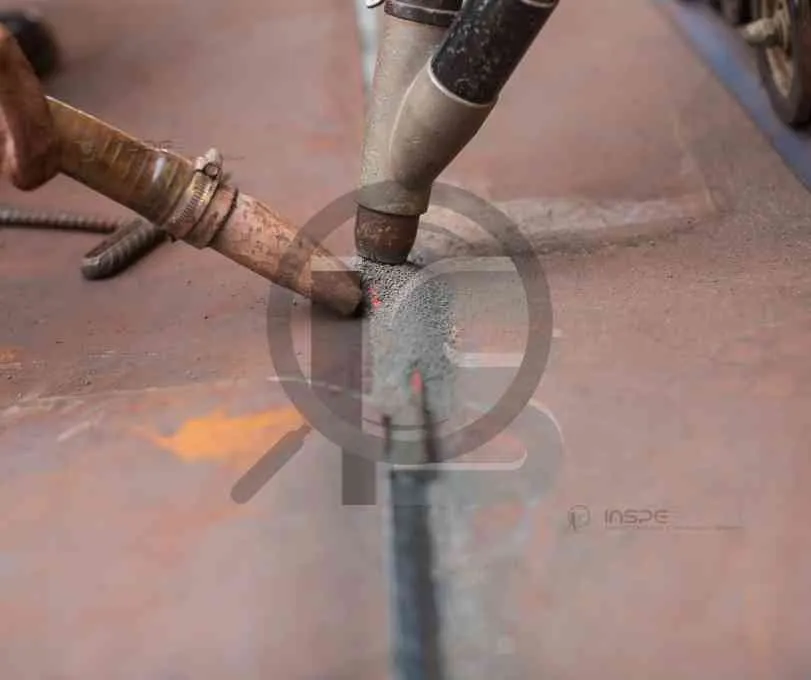 Processo de soldagem a arco submerso sendo realizado em superfície metálica.