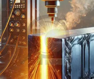 Processo de soldagem por eletroscoria em operação, mostrando o arco elétrico e a fusão do metal.