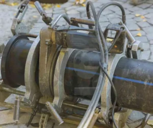 Equipamento de soldagem de polímeros com foco na qualidade e controle do processo industrial.