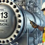 Engenheiro inspecionando um vaso de pressão com referência à NR-13.