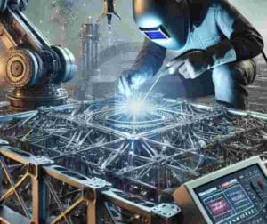 Soldador utilizando tecnologia a laser para soldagem de alta precisão.