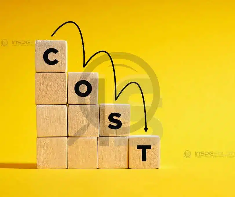 Inspeção de Soldagem Reduz Custos e Retrabalhos 1 Blocos de construção com a palavra 'COST', simbolizando como a Inspeção de Soldagem Reduz Custos ao prevenir retrabalhos e otimizar processos.