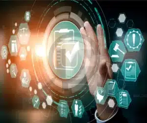 Treinamento de Soldagem 3 Conceito digital representando segurança e conformidade técnica na indústria.