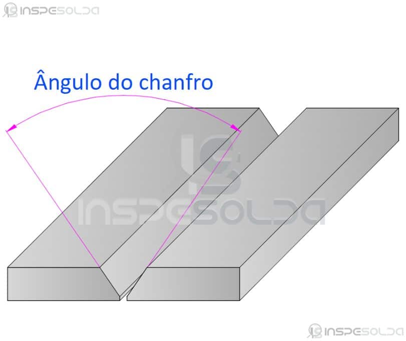 Imagem demonstrando o ângulo de chanfro em junta soldada