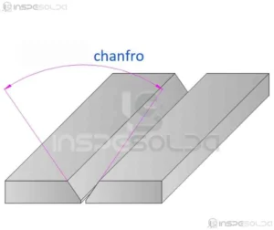 Chanfro (weld groove) 3 Ilustração técnica de um chanfro aplicado a uma junta metálica para soldagem.