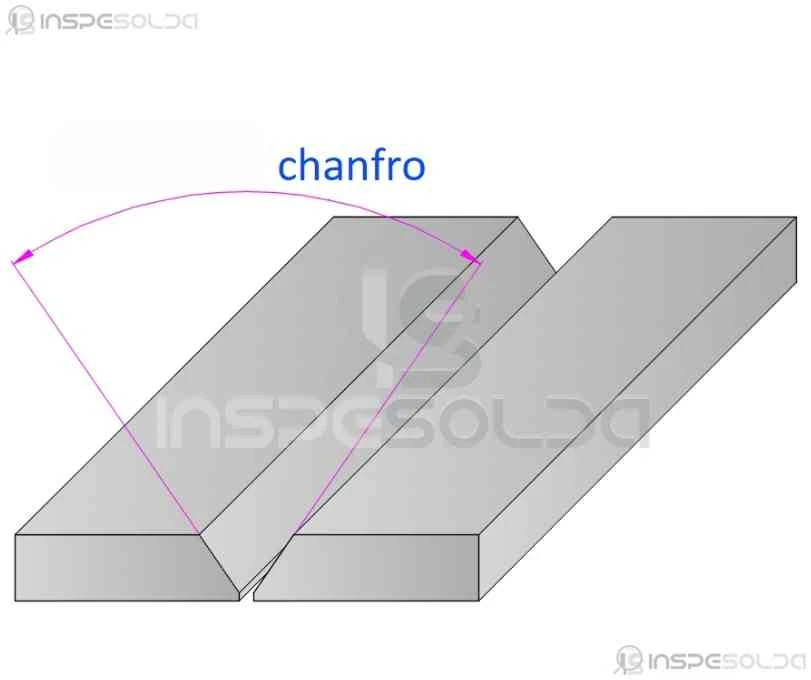 Chanfro (weld groove) 2 Ilustração técnica de um chanfro aplicado a uma junta metálica para soldagem.
