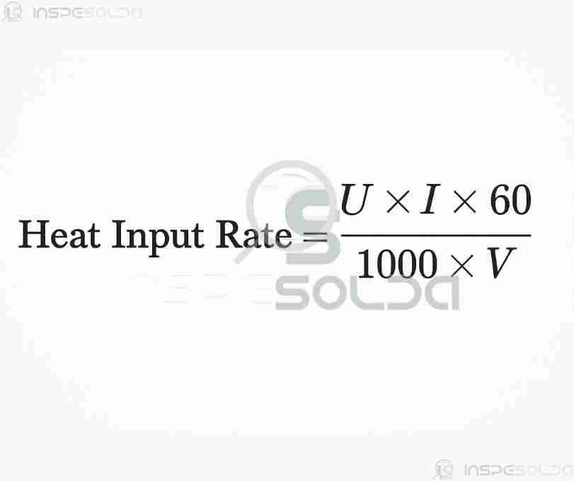 Energia de Soldagem, Taxa (heat input rate) 2 Fórmula de cálculo da energia de soldagem, destacando os parâmetros elétricos e tempo.