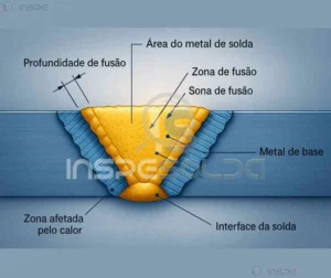 Interface de Solda (weld interface) 16 Representação esquemática da interface de solda mostrando a zona de fusão e a zona termicamente afetada.