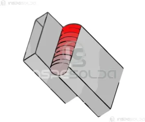 Junta 3 Ilustração técnica de uma junta de soldagem com preparação para o cordão de solda.