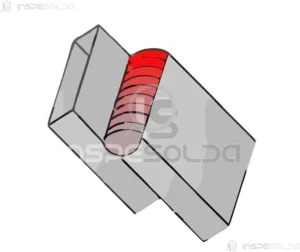 Junta Soldada (welded joint) 16 Imagem técnica mostrando uma junta soldada com destaque para a região de união entre duas peças metálicas.