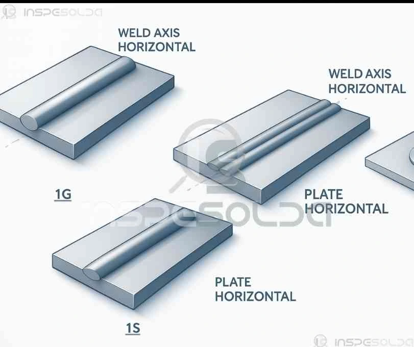 Diagrama técnico mostrando as posições de soldagem, com destaque para a posição horizontal em um componente cilíndrico.