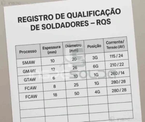 Registro de Qualificação Para Soldadores – RQS 3 Tabela de registro de qualificação de soldadores com informações técnicas e datas de validade.