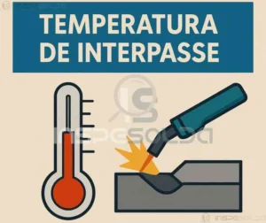 Ilustração com termômetro e peça sendo soldada, representando a importância do controle da temperatura de interpasse no processo de soldagem.